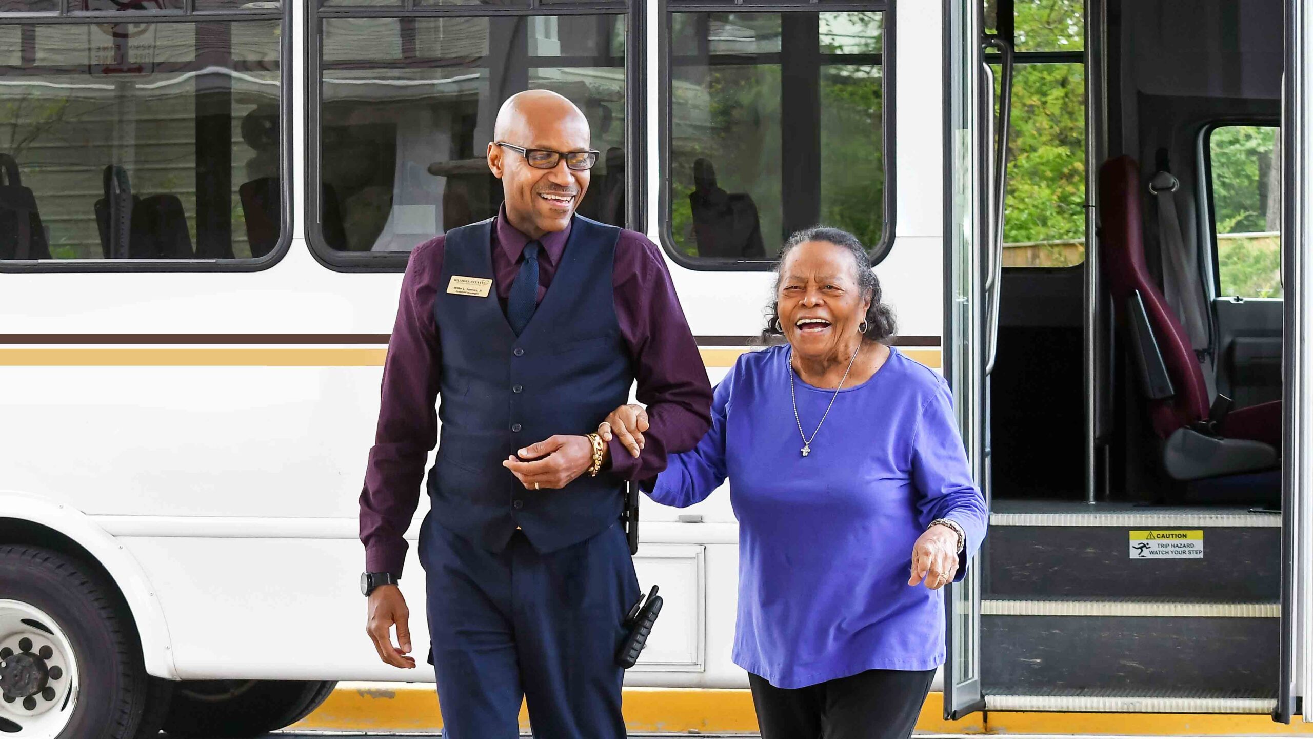 The Jordan Oaks community bus providing resident transportation