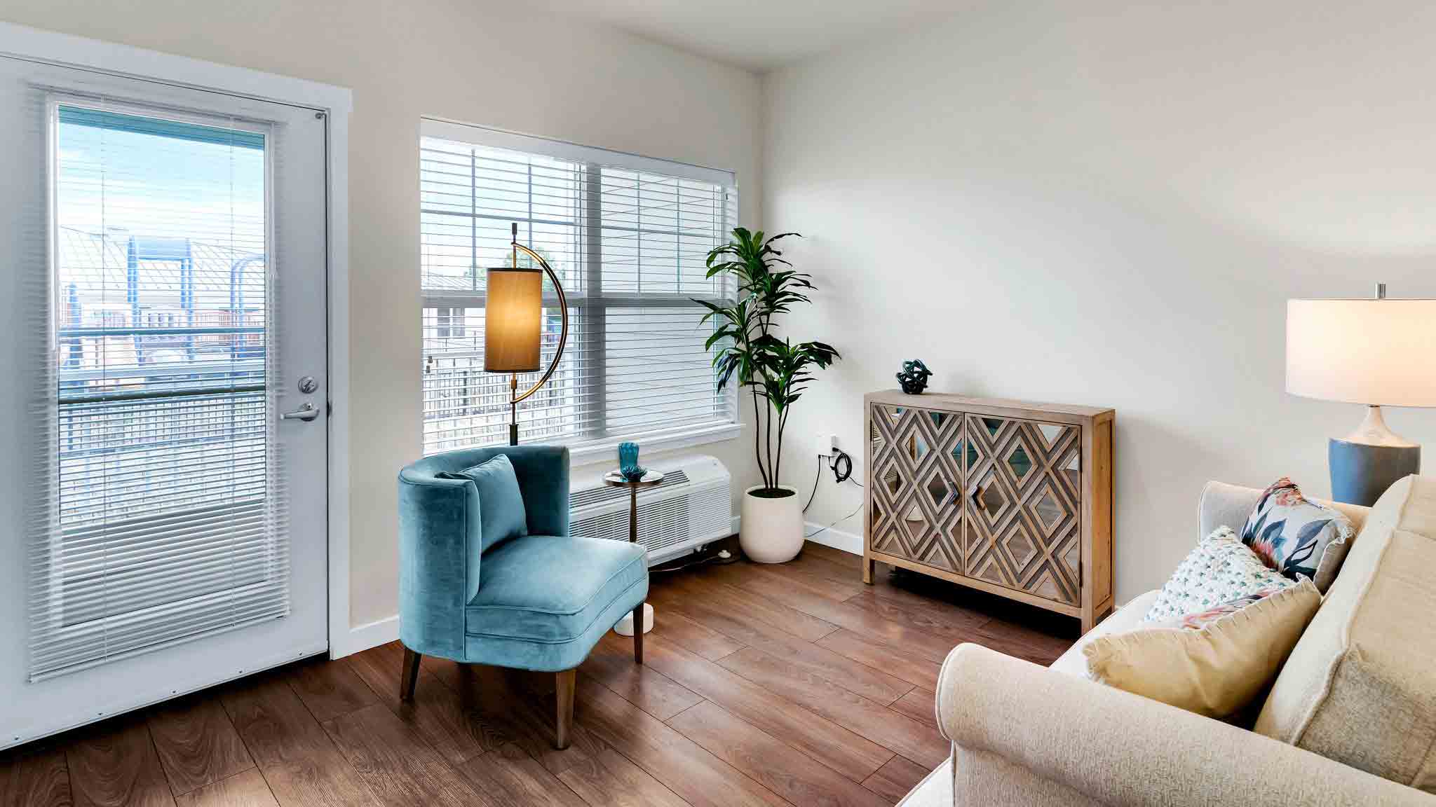 A living room in a Jordan Oaks apartment