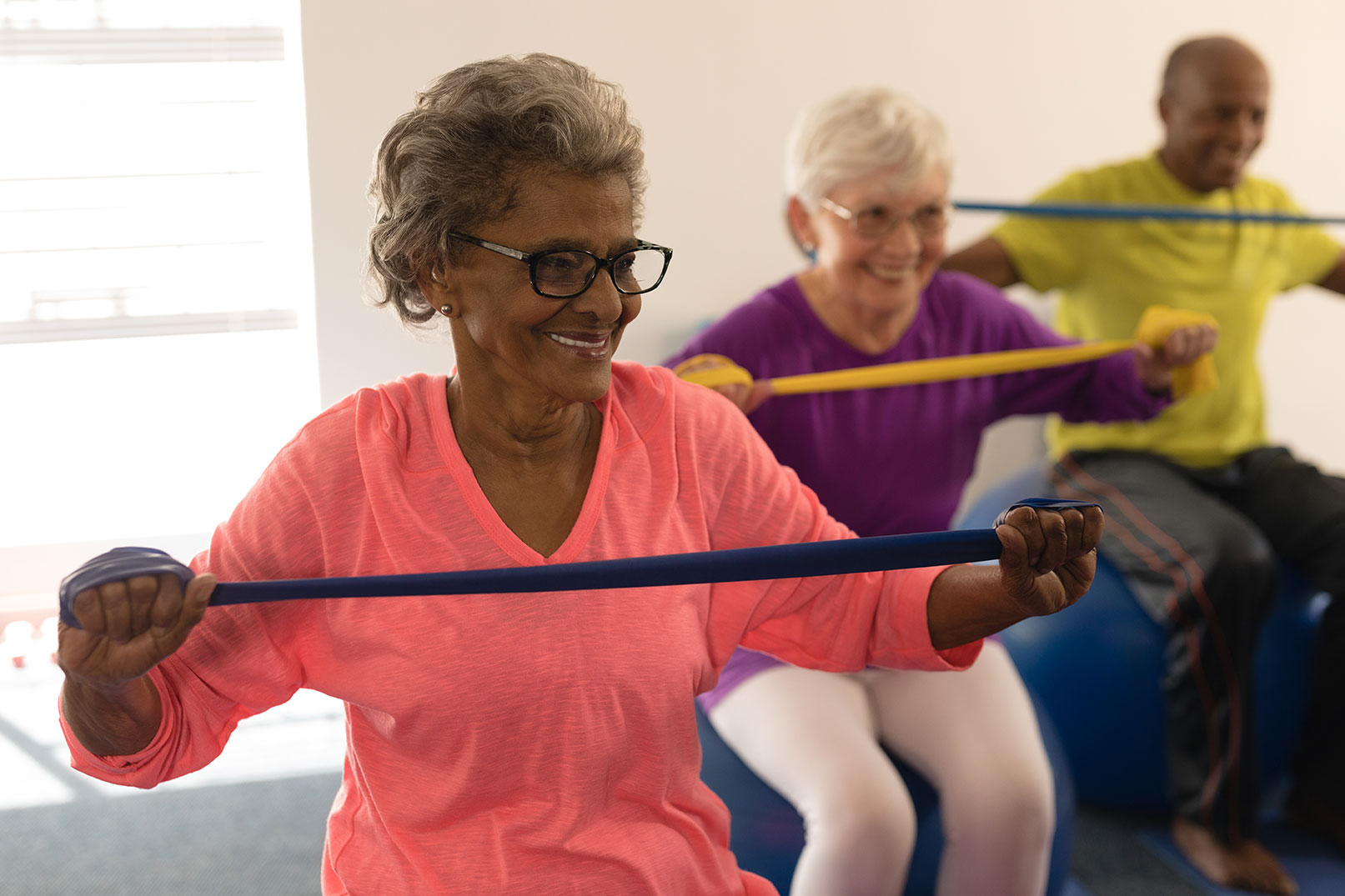 Residents taking part in an exercise class at Jordan Oaks