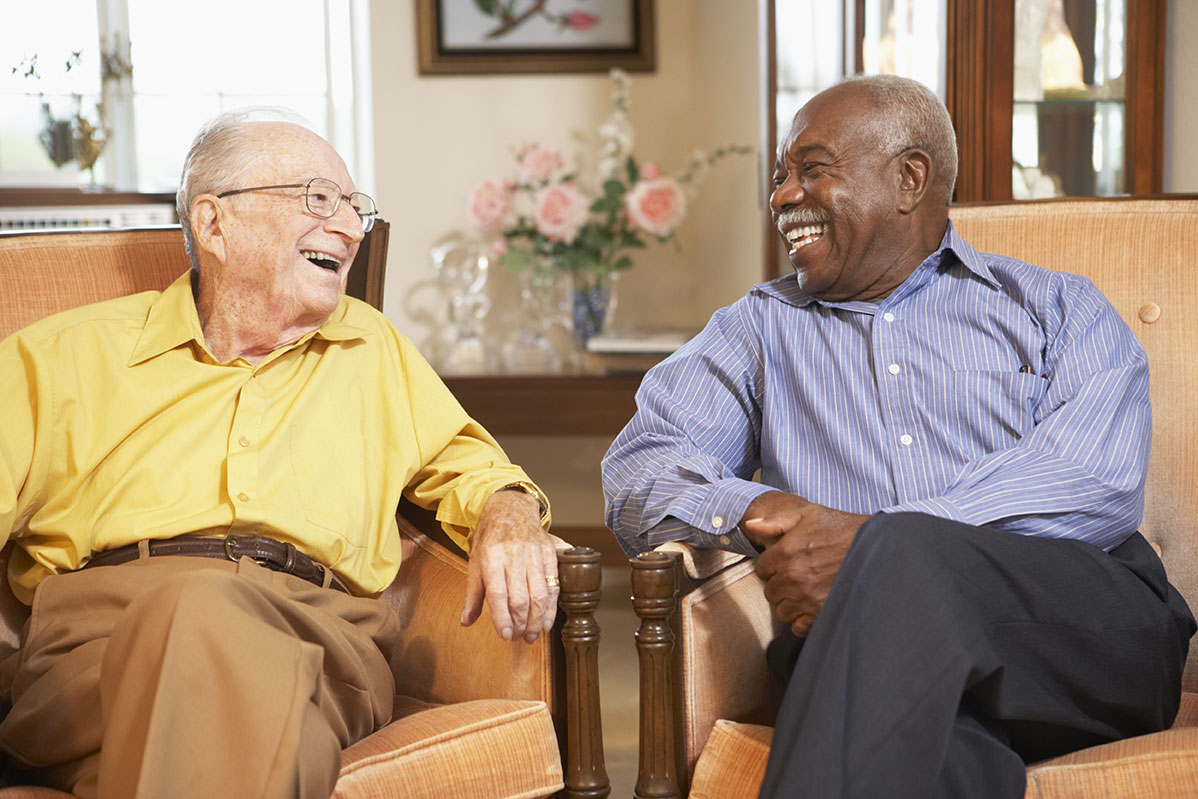 Residents laughing together at Jordan Oaks